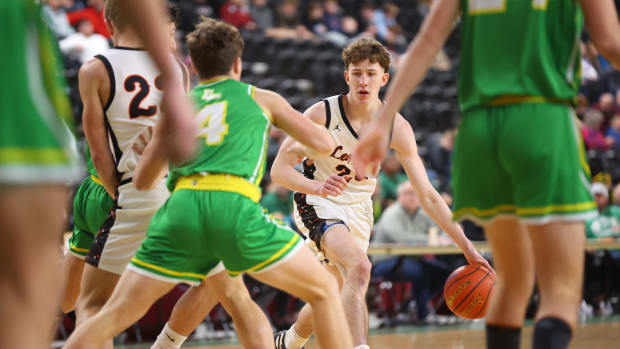 Zillah's Dekker Van De Graaf handles the ball during Thursday night's game against Lynden at the SunDome Shootout in Yakima, Wash.